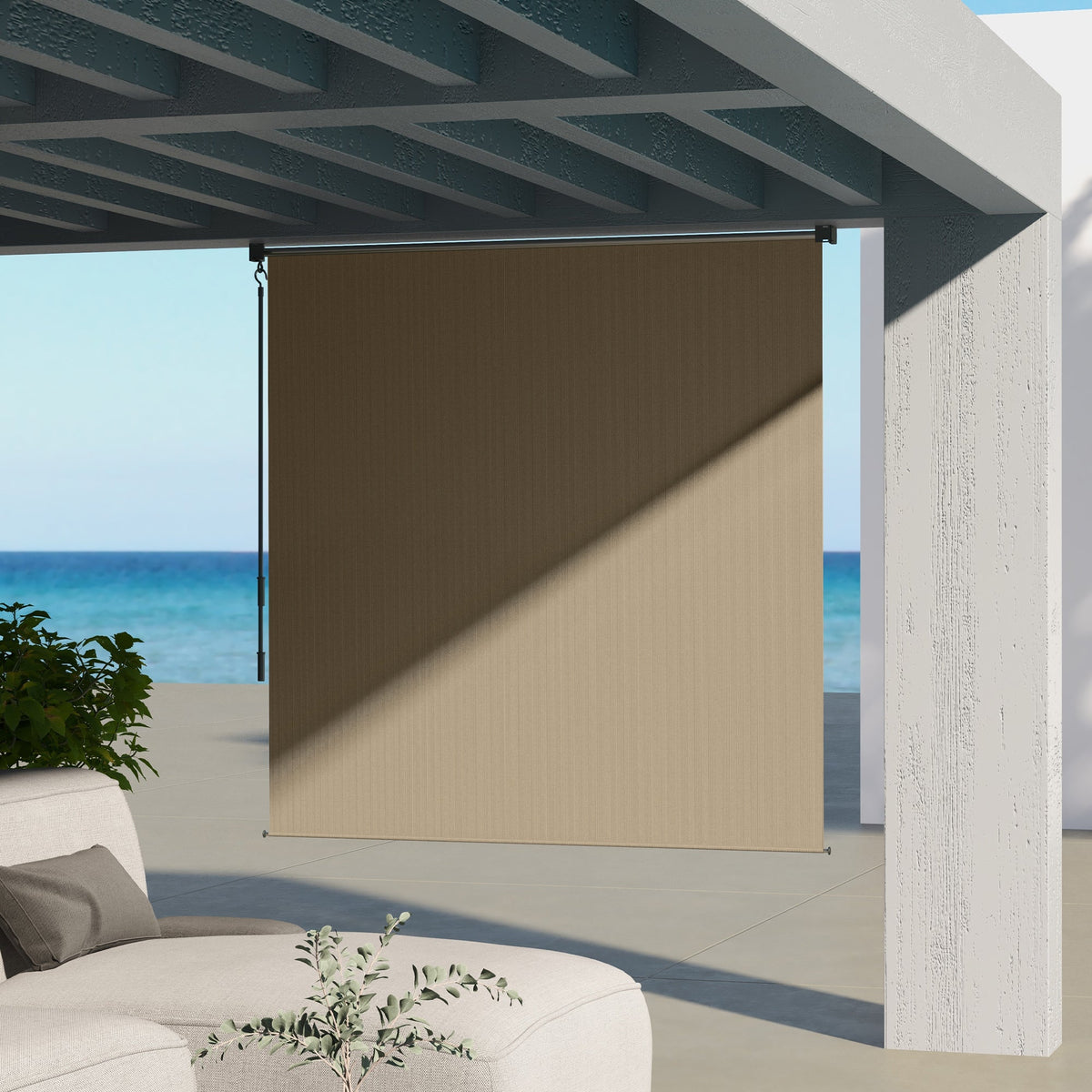 6'W x 6'H Roller Shades for Porch Balcony Gazebo, Beige