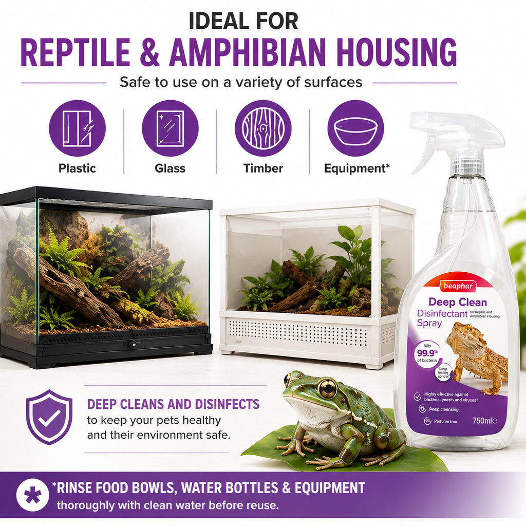 Beaphar Deep Clean Reptile Disinfectant 750ml Vivarium Terrarium Cleaner Spray