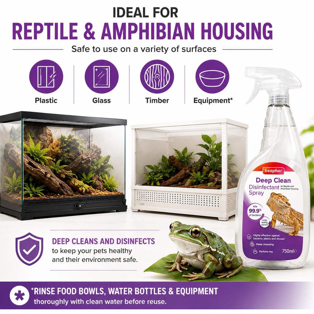 Beaphar Deep Clean Reptile Disinfectant 750ml Vivarium Terrarium Cleaner Spray