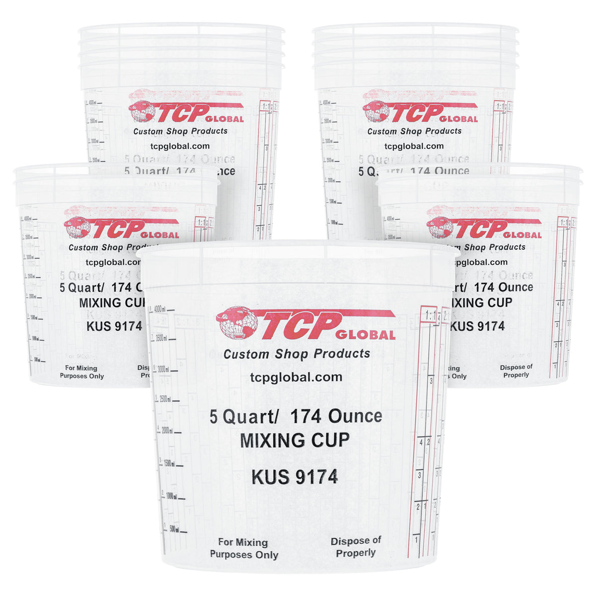 Paint Mixing Cups, 5-Quart (12 Pack) - Plastic Measuring Cups for Liquids, Automotive Painting, Epoxy Resin, Acrylic Arts, Crafts