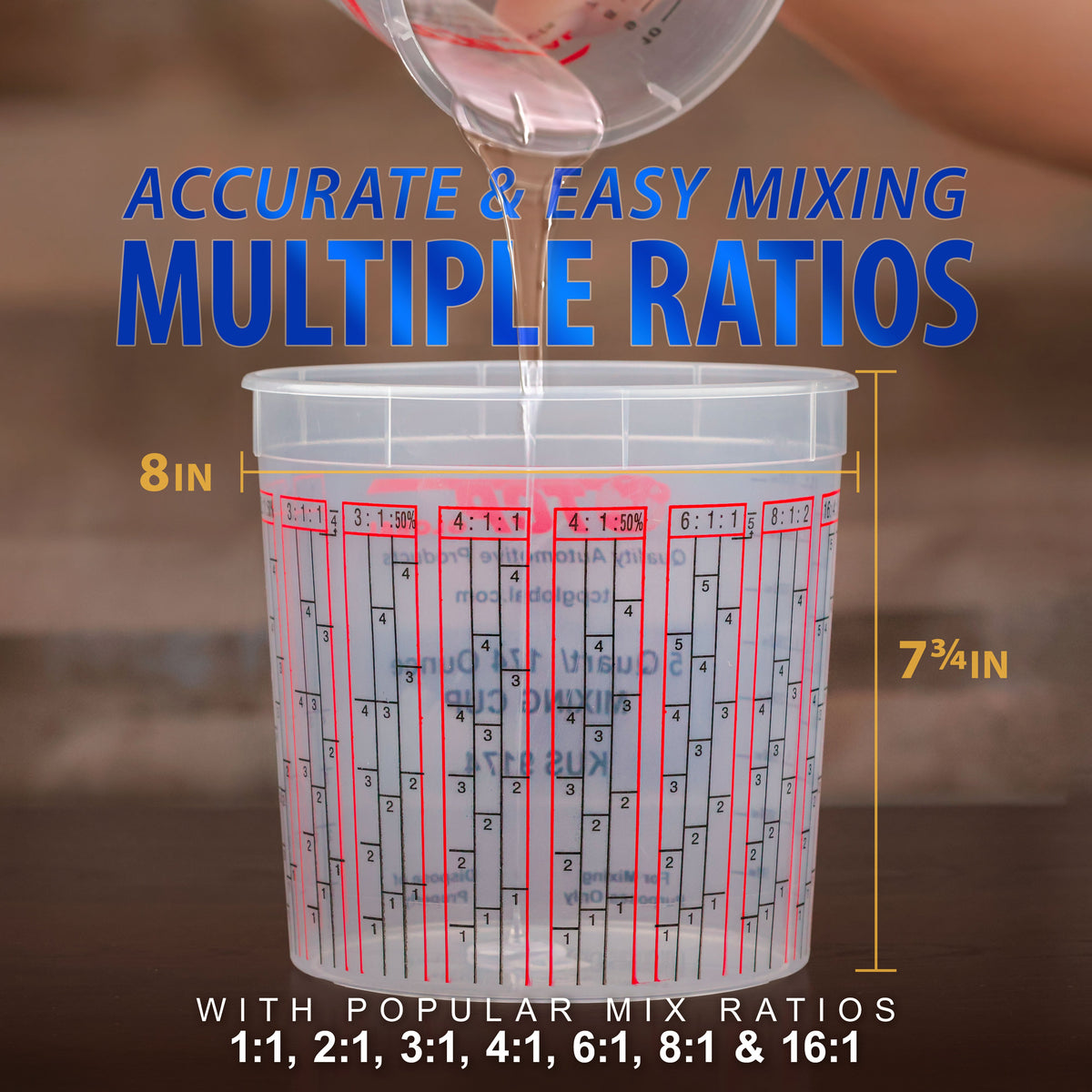 Paint Mixing Cups, 5-Quart (48 Pack) - Plastic Measuring Cups for Liquids, Automotive Painting, Epoxy Resin, Acrylic Arts, Crafts