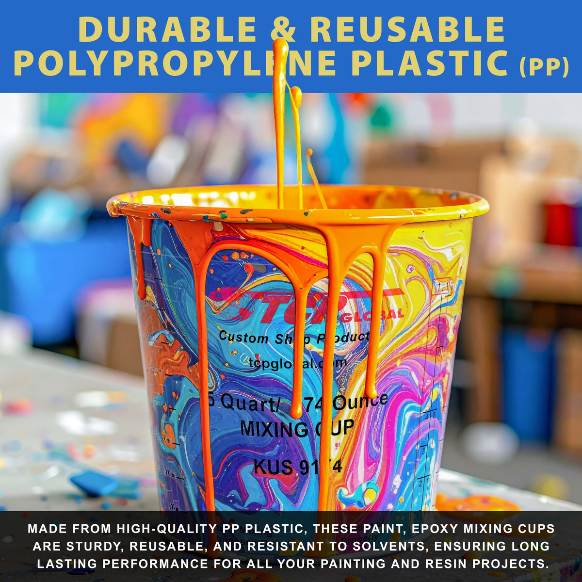 Paint Mixing Cups, 5-Quart (48 Pack) - Plastic Measuring Cups for Liquids, Automotive Painting, Epoxy Resin, Acrylic Arts, Crafts