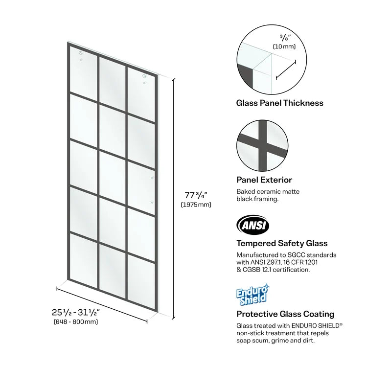 Slider Door Panels - Right Hand French Silk Screen Sliding Glass Shower Door Panel
