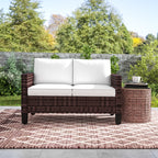 2 Seater Rattan Garden Sofa with Cushions & Armrests, Brown