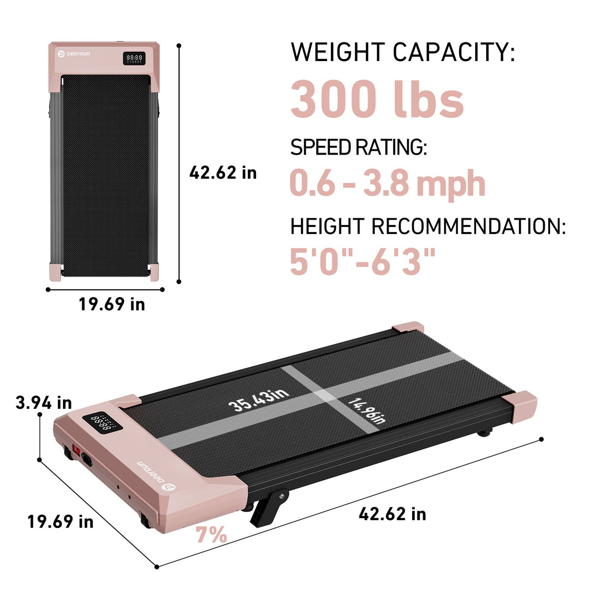 DeerRun Q2 Urban Smart Walking Pad with 7% Incline Treadmill Remote Control