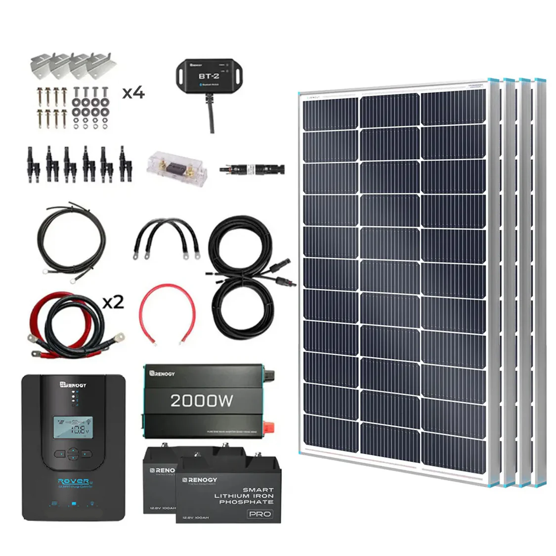 400W 12V Complete Solar Panel Kit with 2.4kWh Batteries