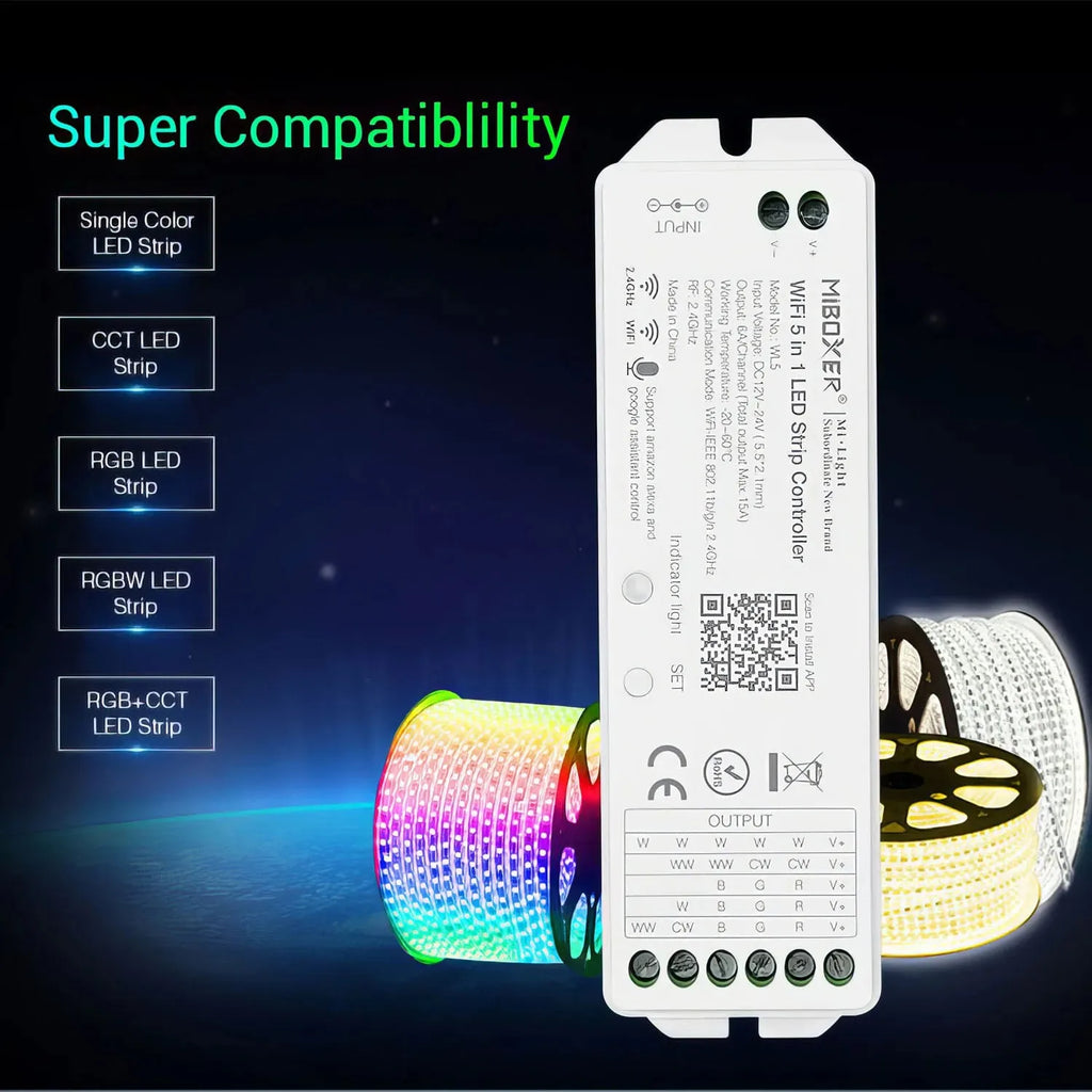 MiBoxer WL5 WiFi 5 in 1 LED Strip Controller RGB+CCT 12-24V