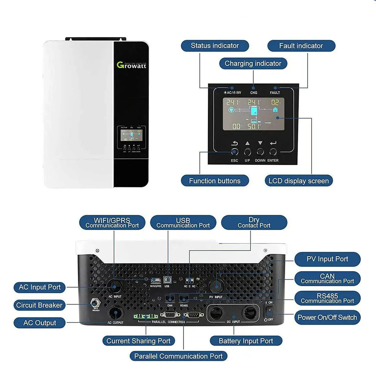 Growatt SPF5000-ES 5kW 48V Off-Grid Inverter Charger | 100A MPPT