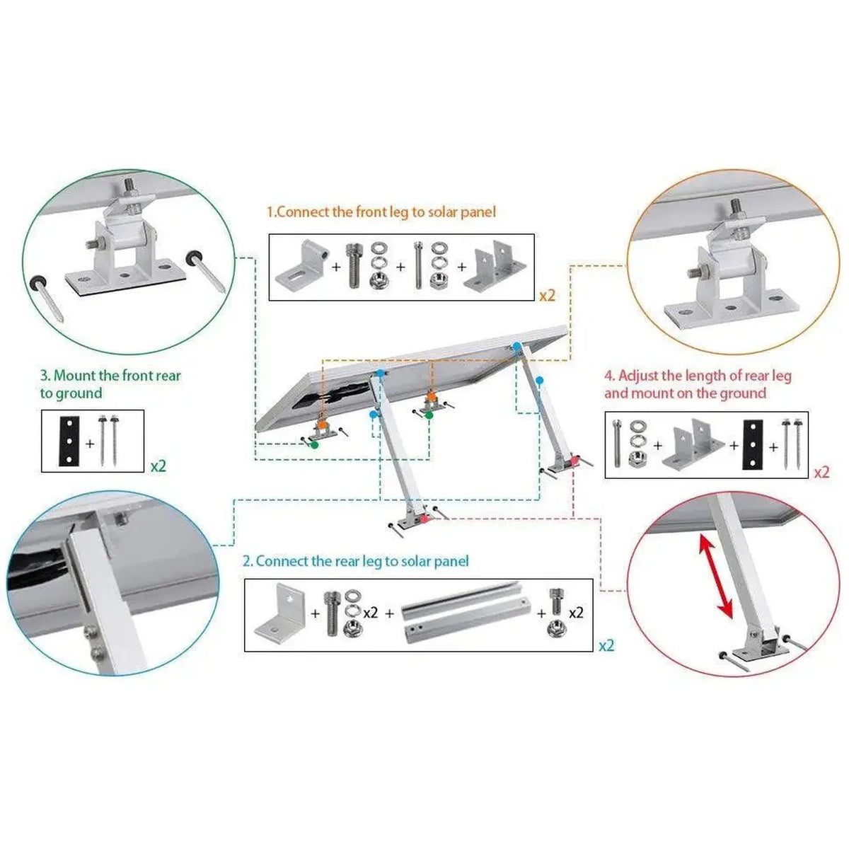 Adjustable Tilt Solar Panel Mounting Kit | Flat Roof 15-30Deg