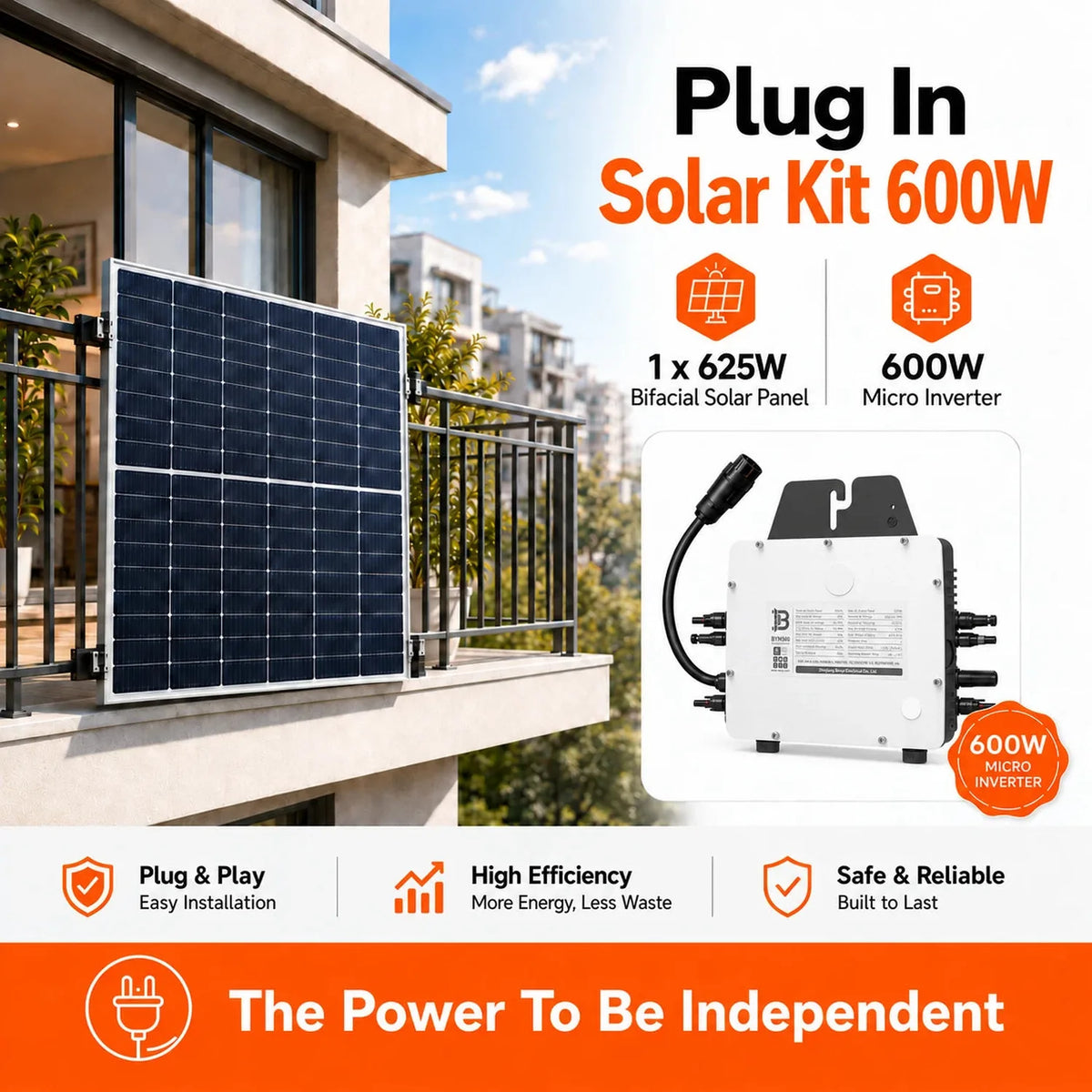 600W Plug In Solar Panel Kit 625W Bifacial | Voltacon BYM600 Inverter