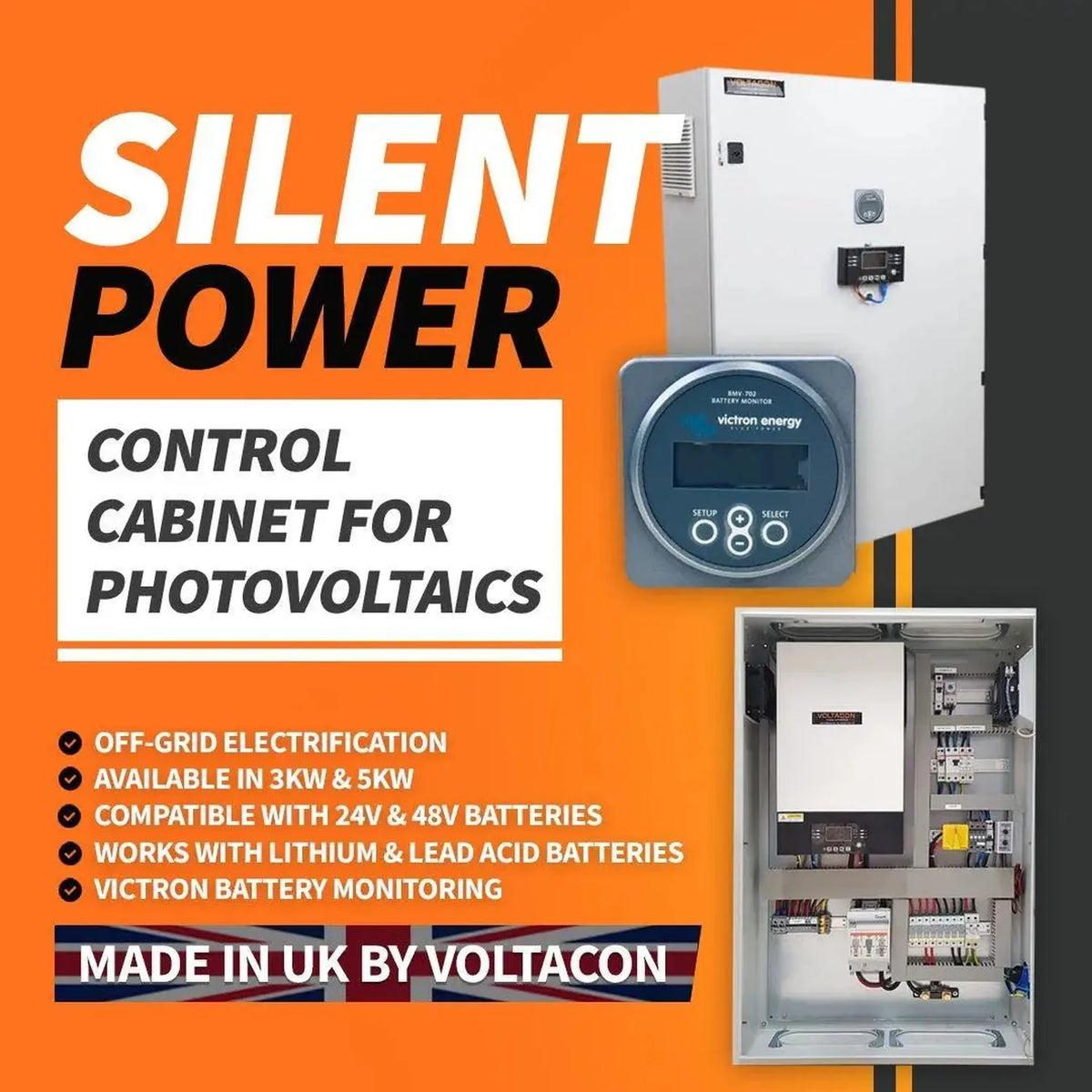 3kW Off-Grid Inverter Charger Cabinet 24V | Silent Power 3024-S-P