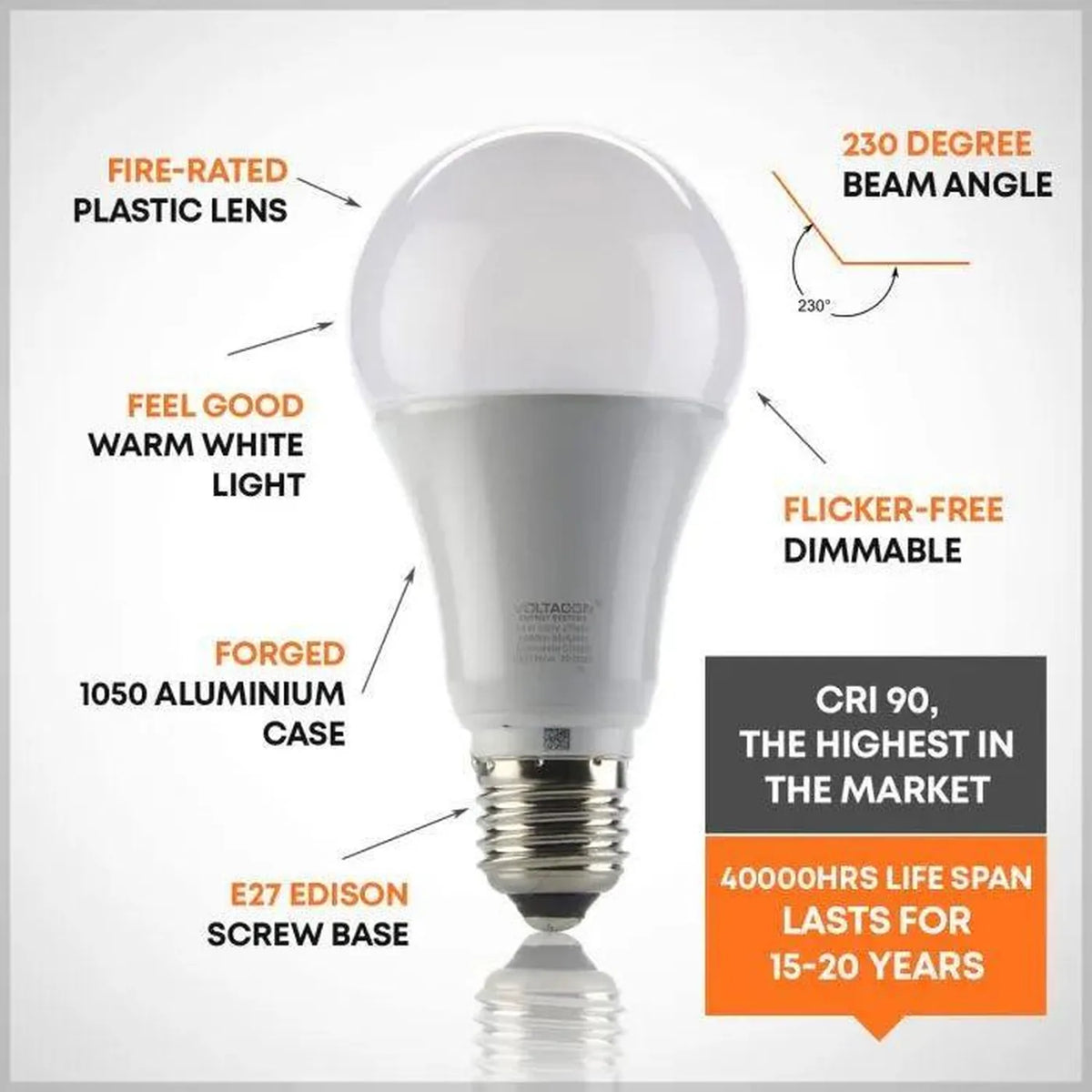 8W B22 LED Bulb Warm White 2700K Dimmable | Ledison Globe