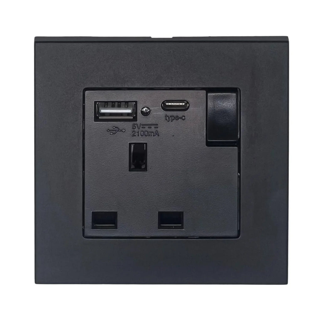 13A 1-Gang Switched Socket with USB A & C Ports | Ledison