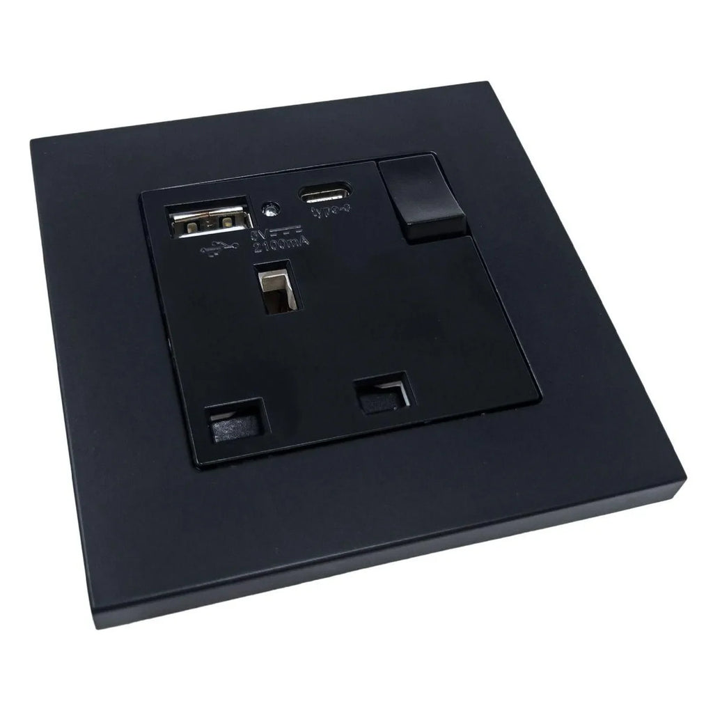 13A 1-Gang Switched Socket with USB A & C Ports | Ledison