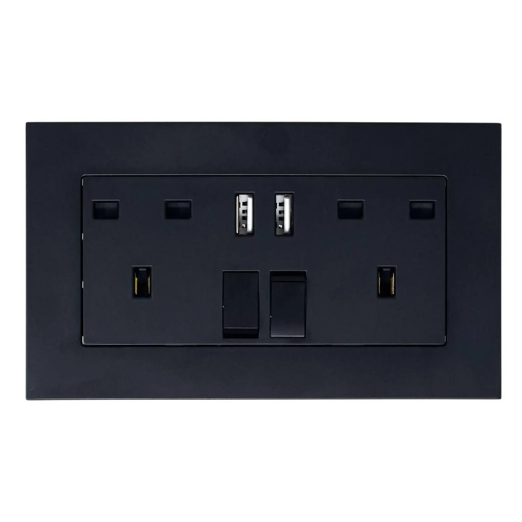 13A 2-Gang Switched Socket with USB Type A | Ledison