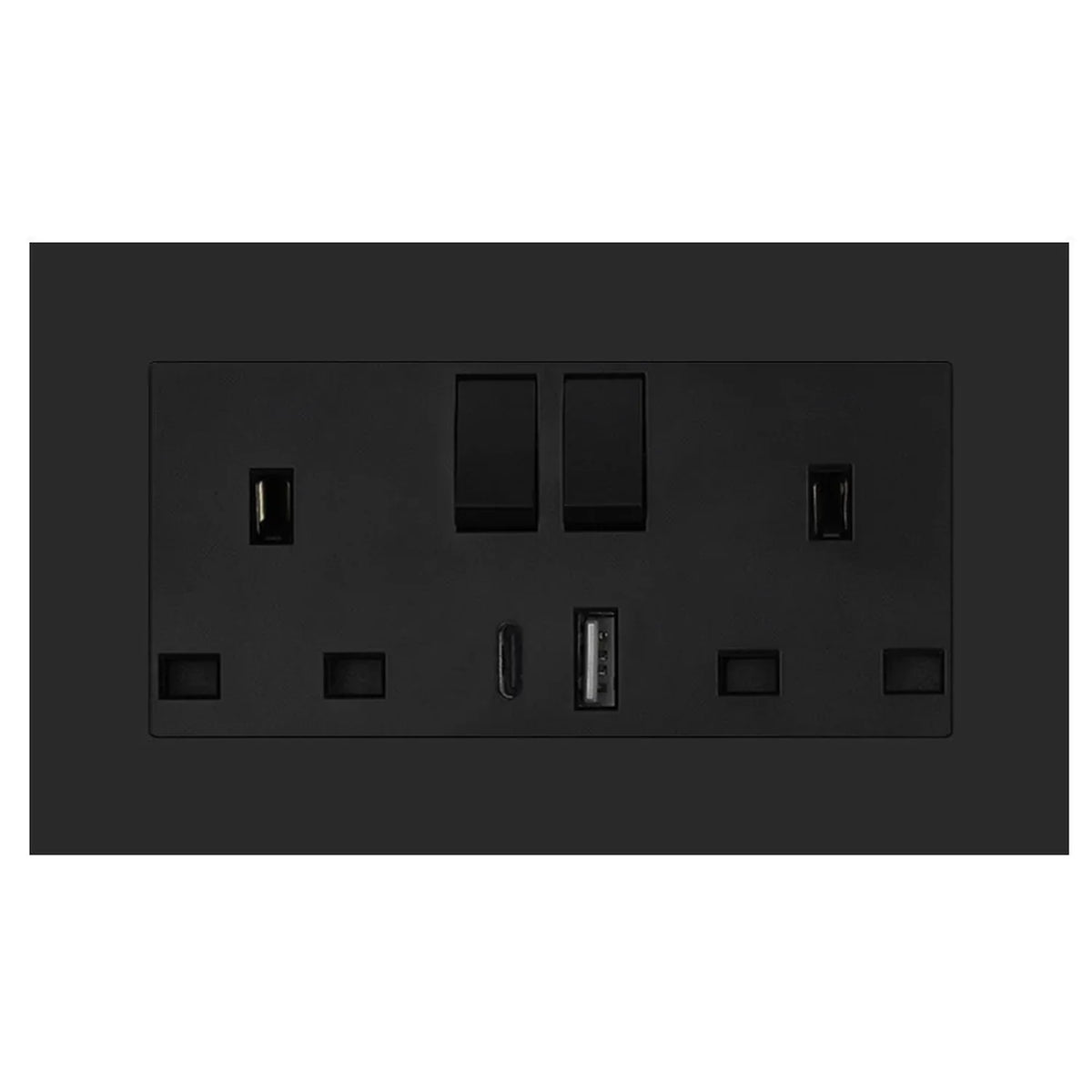 Black 13A 2-Gang Double UK Socket USB-A USB-C 5V | Ledison