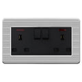 13A 2-Gang Switched Socket Brushed Stainless Steel Black | Ledison