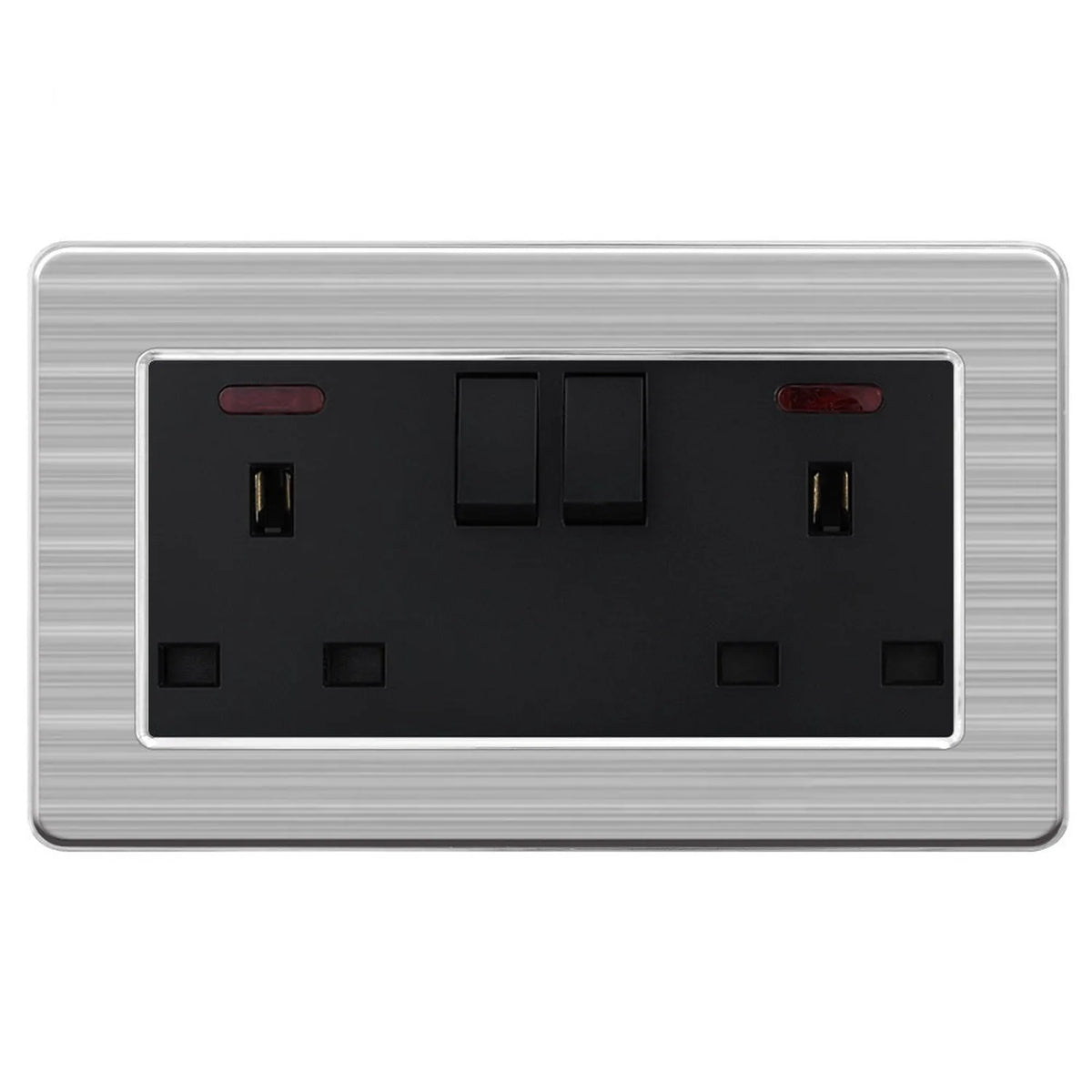 13A 2-Gang Switched Socket Brushed Stainless Steel Black | Ledison