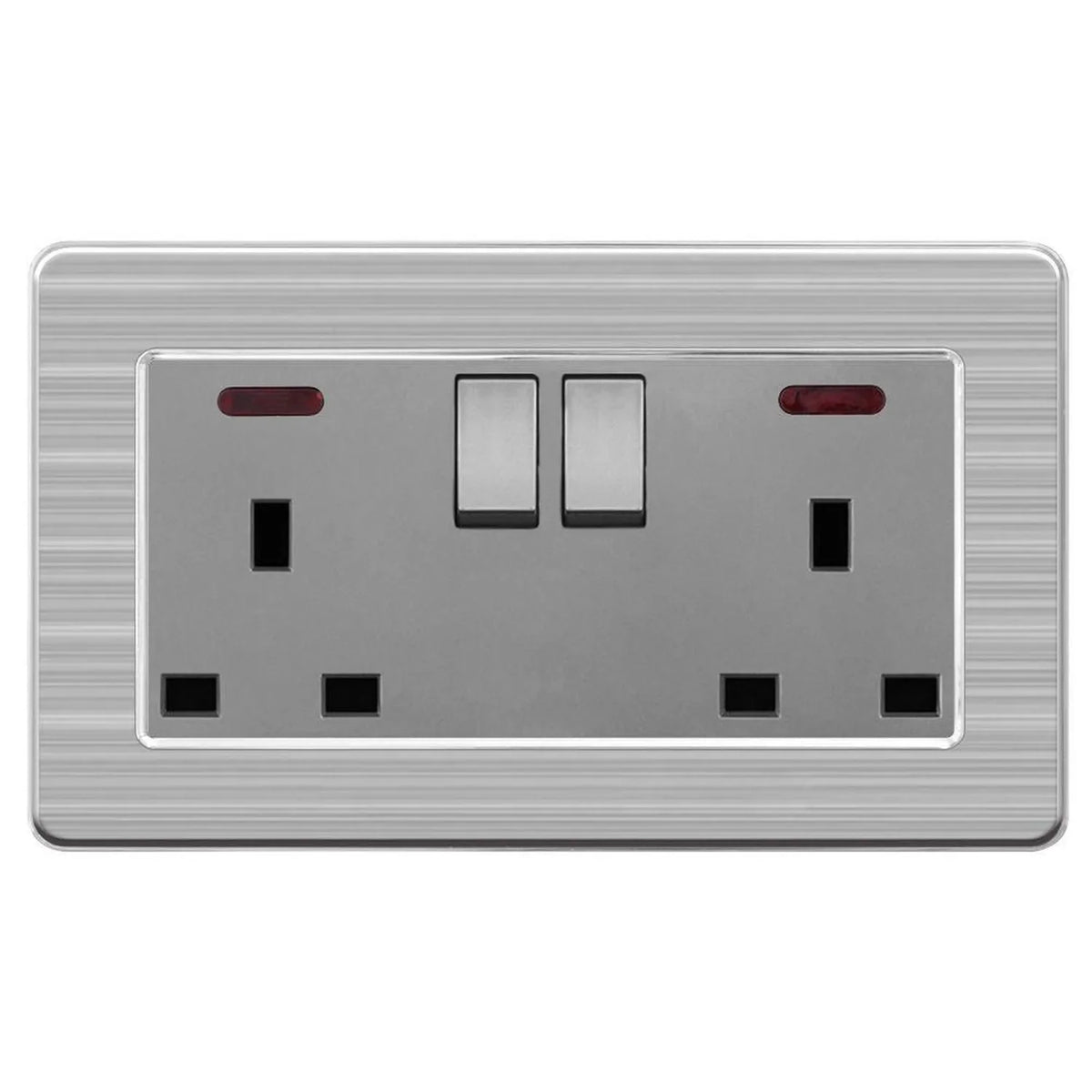 13A 2-Gang Switched Socket Brushed Stainless Steel | Ledison