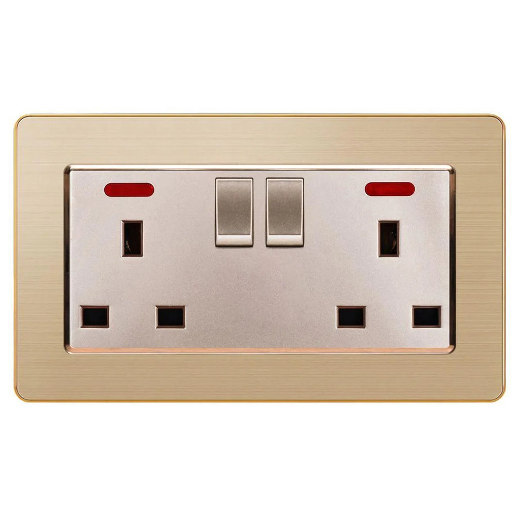 13A 2-Gang Switched Socket Gold Brushed Metallic | Ledison