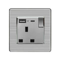 13A 1-Gang Switched Socket with USB A & C Ports | Ledison Brushed Steel