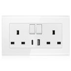 13A 2-Gang Switched Socket USB Type A & C | Ledison Tempered Glass
