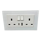 13A 2-Gang Switched Socket USB Type A & C | Ledison Tempered Glass