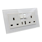 13A 2-Gang Switched Socket USB Type A & C | Ledison Tempered Glass