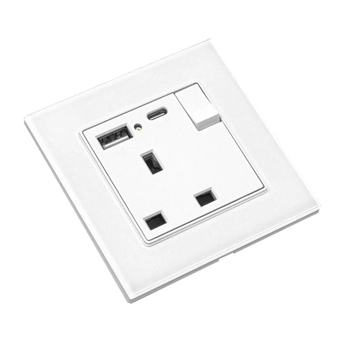13A 1-Gang Switched Socket with USB A & C Ports | Ledison White