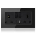 13A 2-Gang Switched Socket with USB A & C | Tempered Glass Black