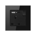 13A 1-Gang Switched Socket with USB A & C Ports | Black Tempered Glass
