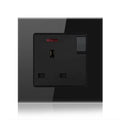 13A 1-Gang Switched Socket Tempered Glass Black | Ledison