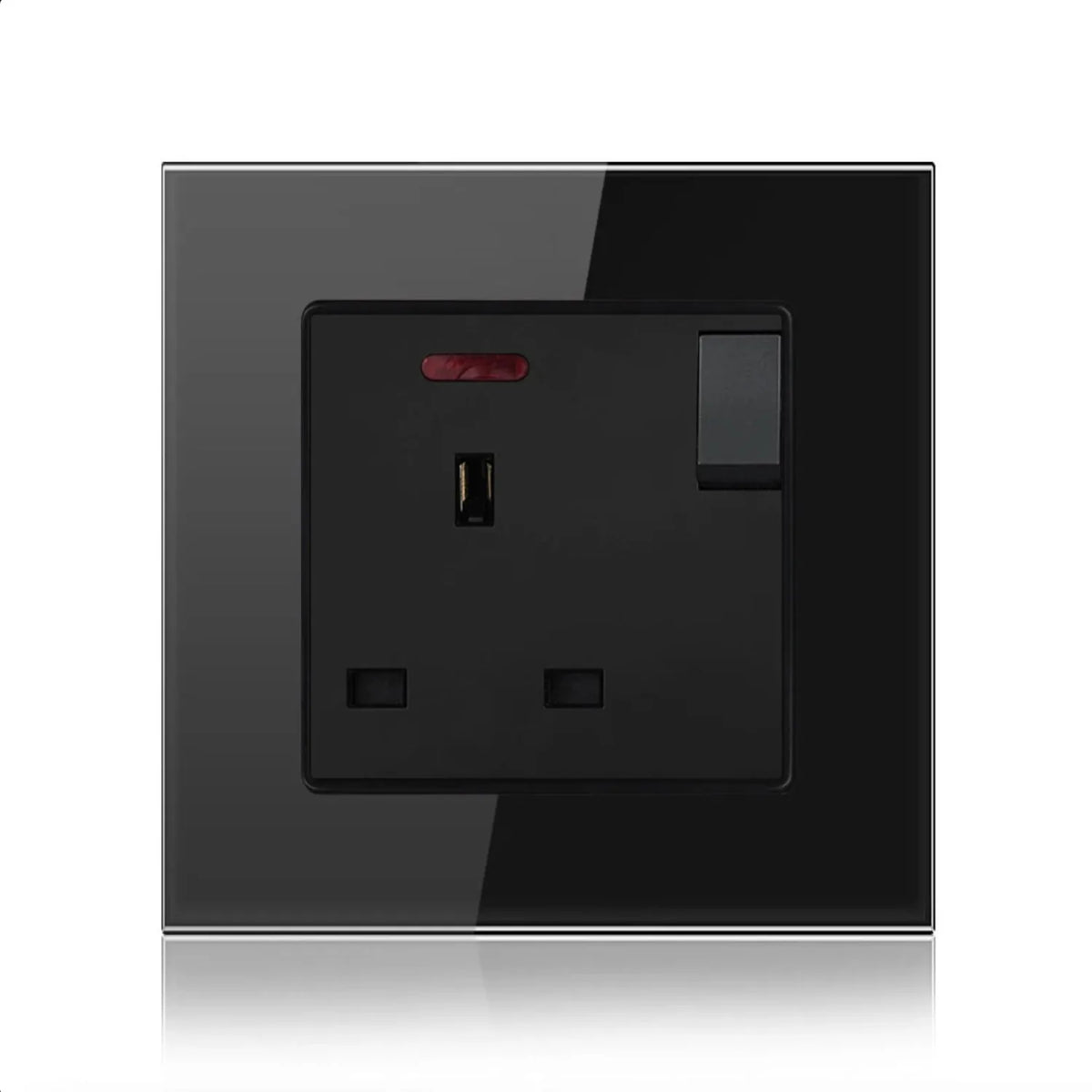 13A 1-Gang Switched Socket Tempered Glass Black | Ledison