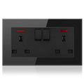 13A 2-Gang Switched Socket Tempered Glass Black | Ledison