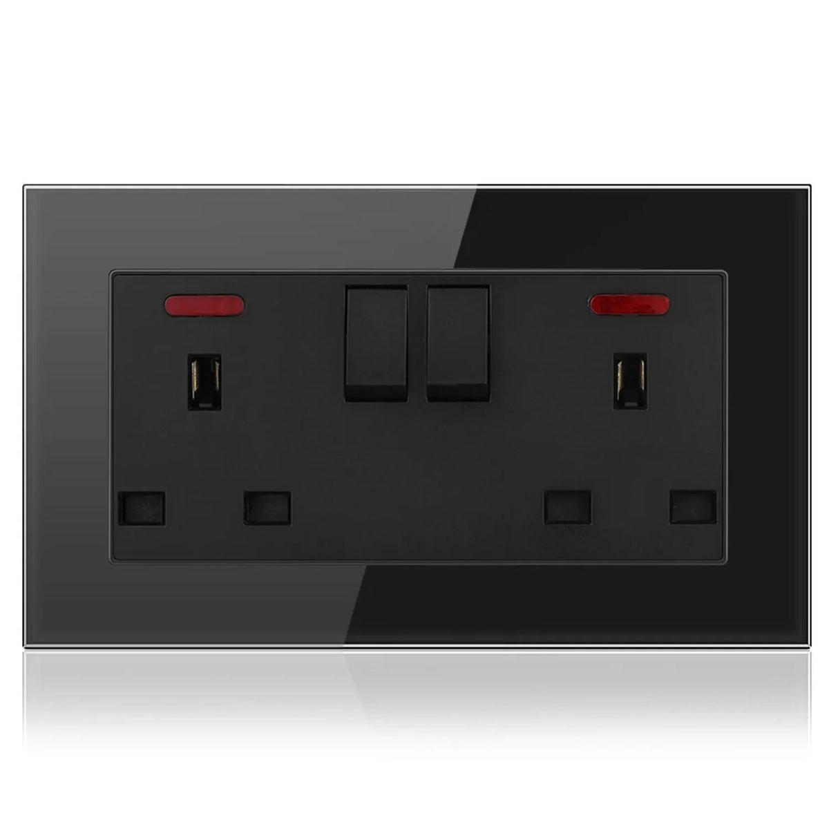 13A 2-Gang Switched Socket Tempered Glass Black | Ledison