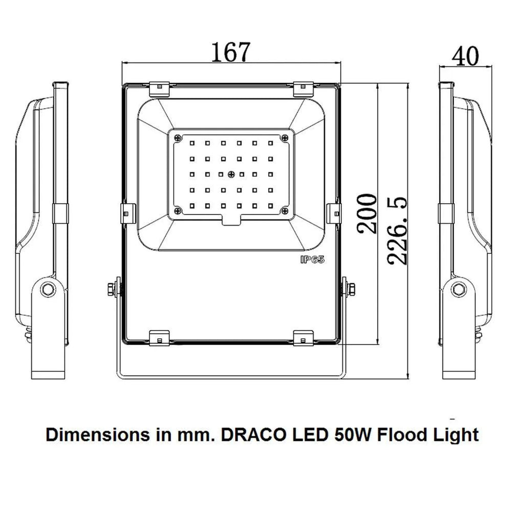 50W LED Flood Light IP65 6250lm 120° Beam | Ledison Draco