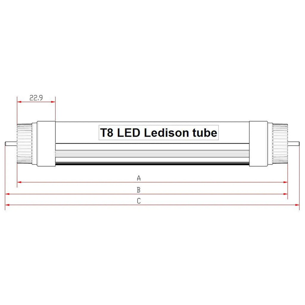 T8 LED Tube 60cm (604mm) 10W 1200lm CRI>80 | Ledison