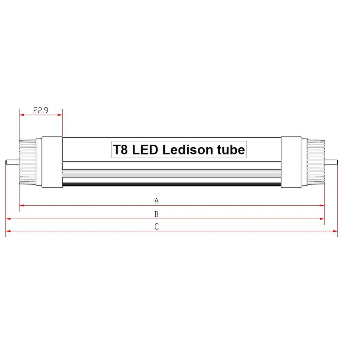 T8 LED Tube 60cm (604mm) 10W 1200lm CRI>80 | Ledison