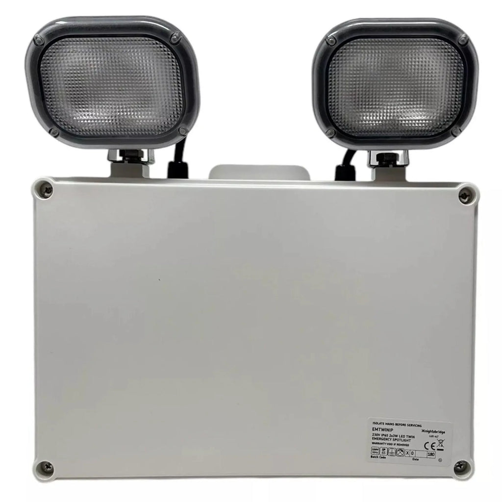 LED Twin Emergency Spotlight IP65 2x3W Self Test | Knightsbridge EMTWINST
