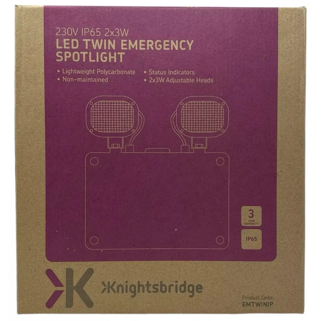 LED Twin Emergency Spotlight IP65 2x3W Self Test | Knightsbridge EMTWINST