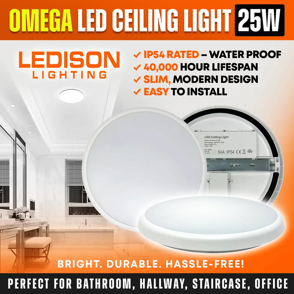 LED Ceiling Fitting 25W Tri-Colour IP54 | Ledison Omega
