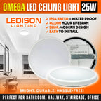 LED Ceiling Fitting 25W Tri-Colour IP54 | Ledison Omega