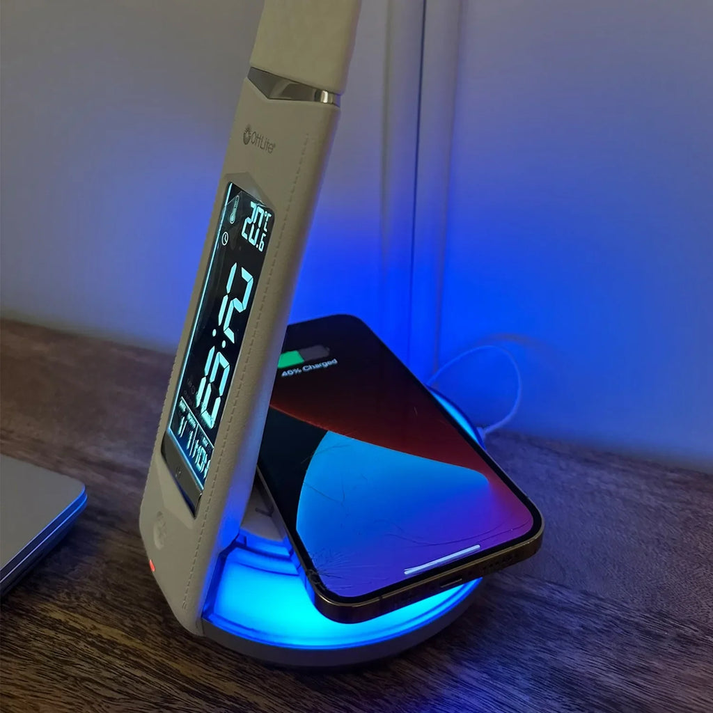 OttLite Wellness LED Desk Lamp with Clock & Qi Wireless Charging
