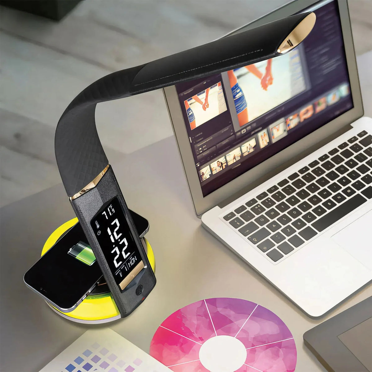 OttLite Wellness LED Desk Lamp with Clock & Qi Wireless Charging