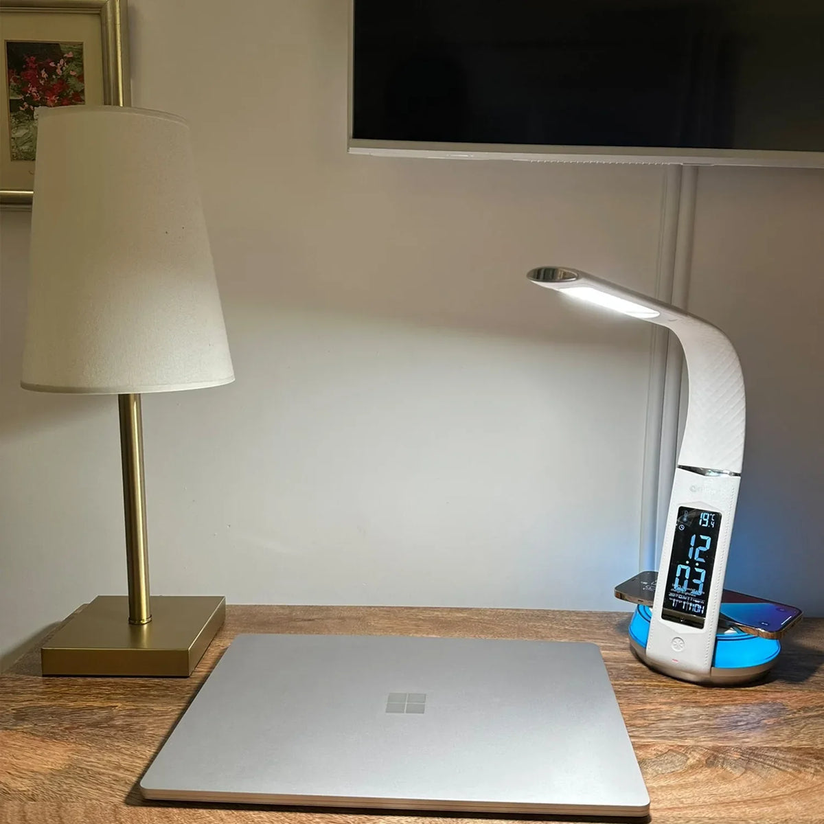 OttLite Wellness LED Desk Lamp with Clock & Qi Wireless Charging