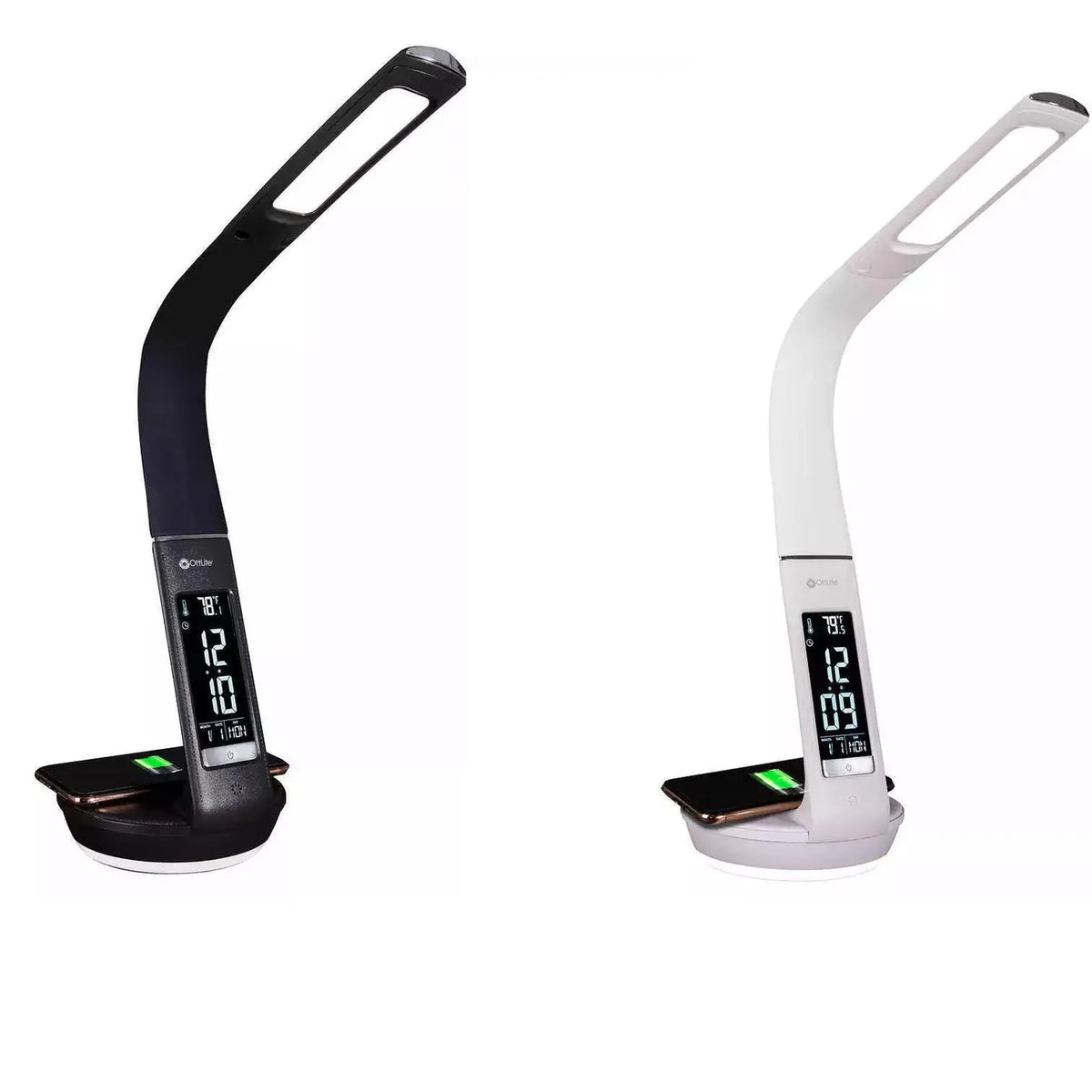OttLite Wellness LED Desk Lamp with Clock & Qi Wireless Charging