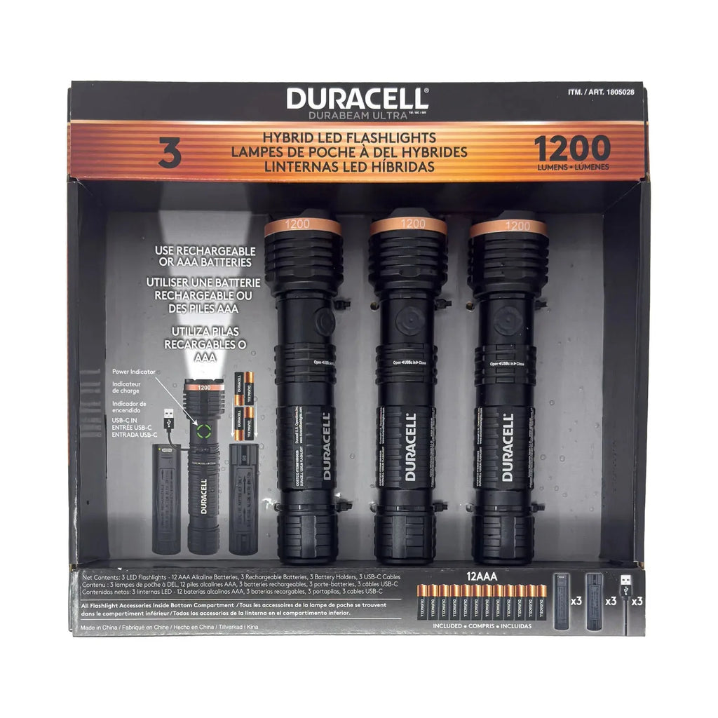 Duracell DURABEAM ULTRA LED Torch 1200 Lumens 3 Pack | Aluminium