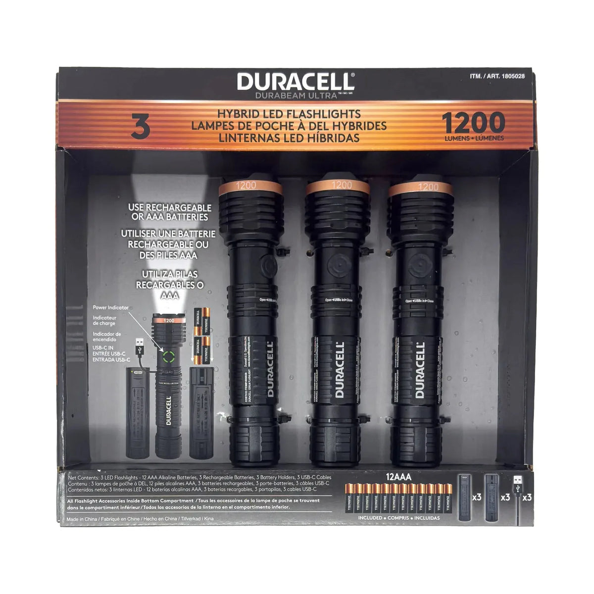 Duracell DURABEAM ULTRA LED Torch 1200 Lumens 3 Pack | Aluminium