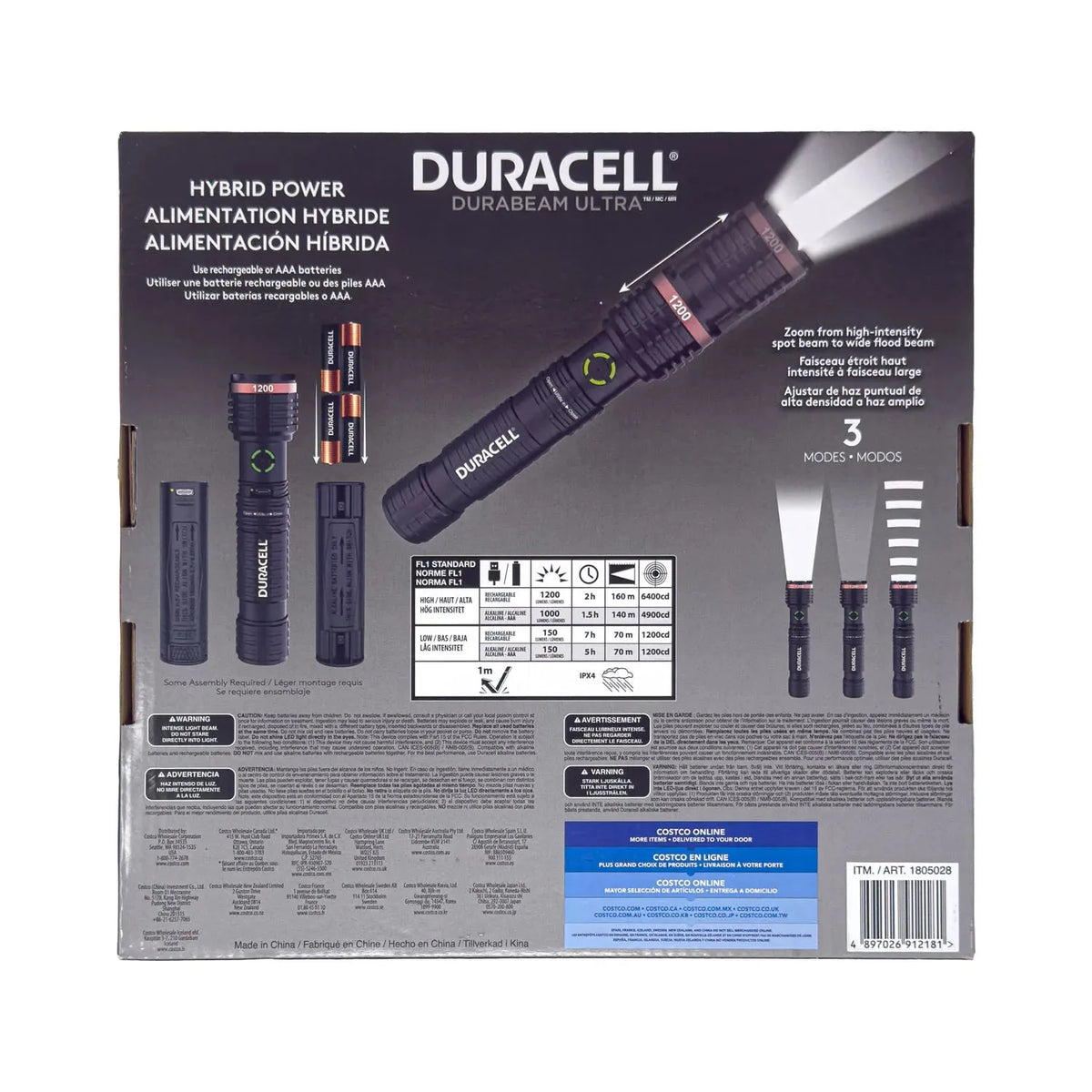 Duracell DURABEAM ULTRA LED Torch 1200 Lumens 3 Pack | Aluminium