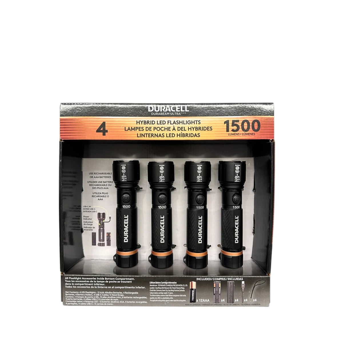 Duracell Durabeam LED Torch 1500lm Aluminium | 4 Pack With Batteries